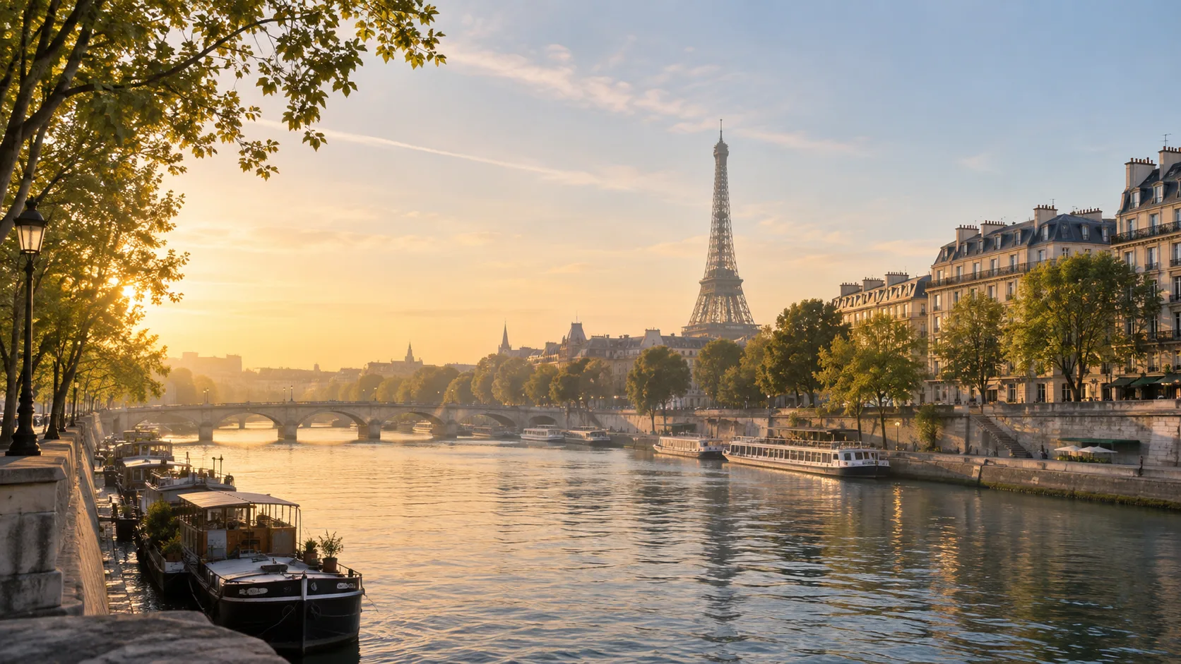 Paris and the Eiffel Tower at golden hour